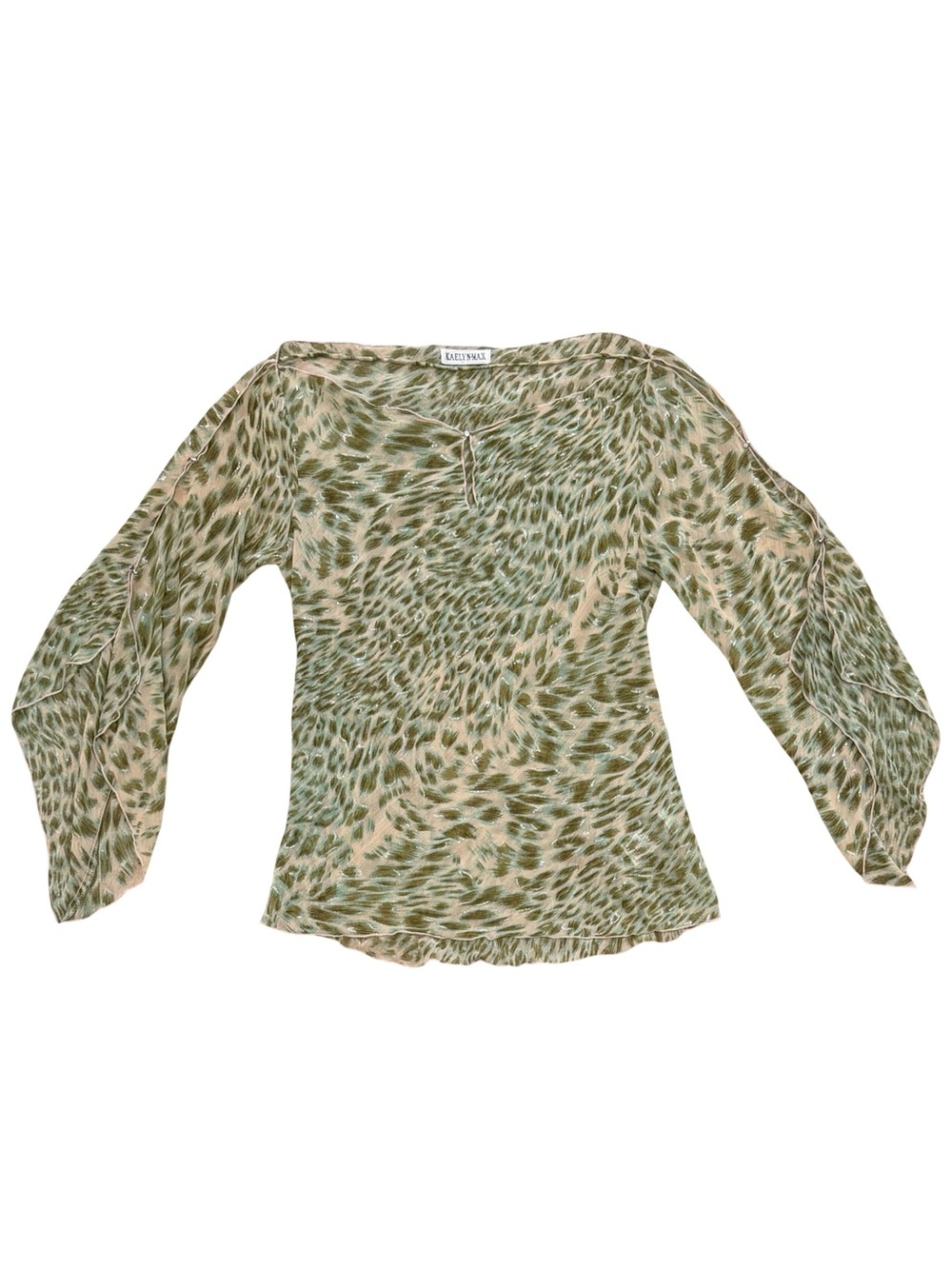 Y2k Kaelyn-Max Olive Open Bell-Sleeve Blouse